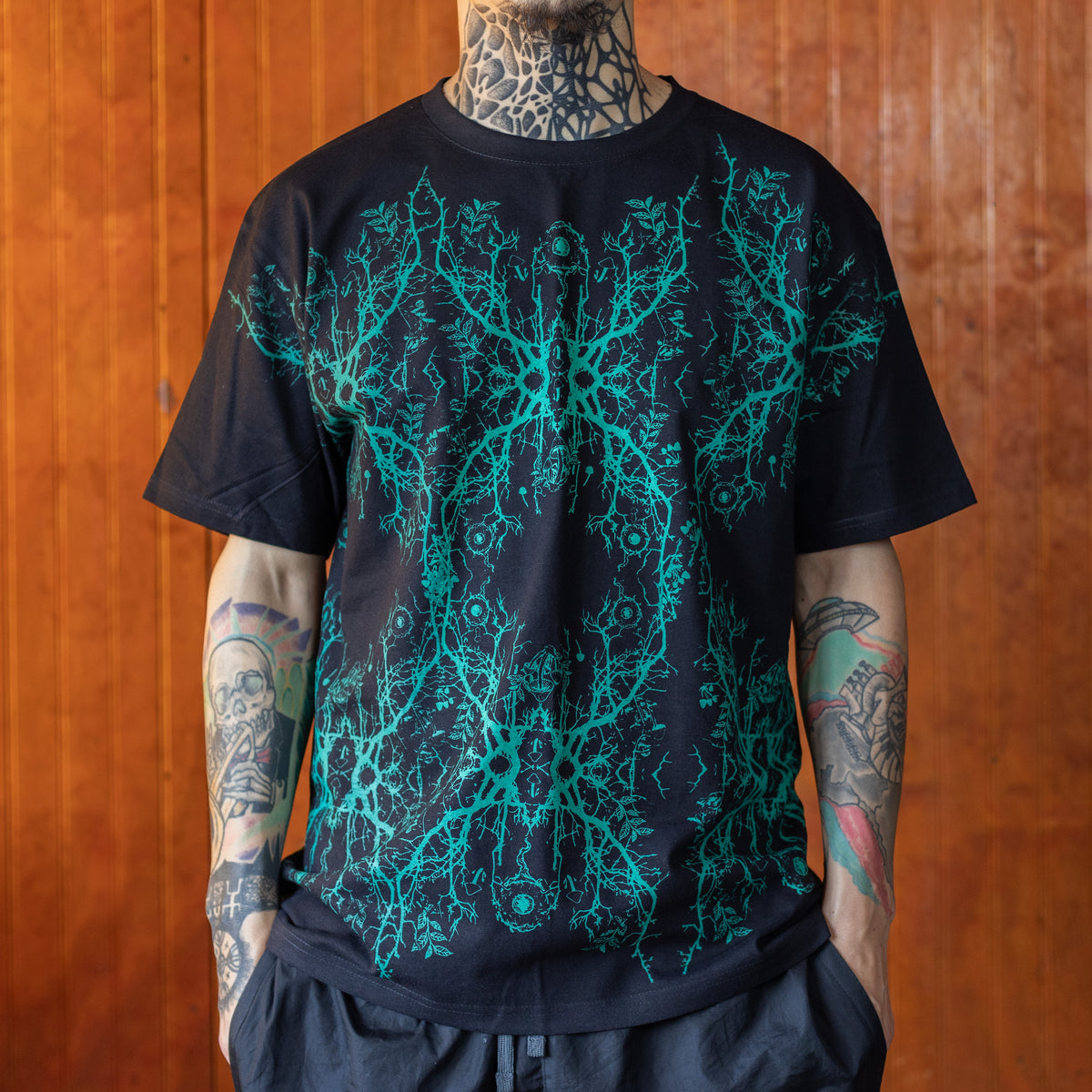 POLERA MANGA CORTA HOMBRE NEGRO / TURQUESA