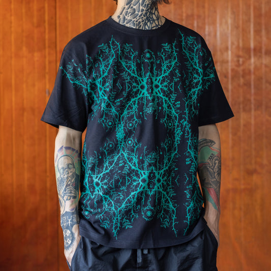 POLERA MANGA CORTA HOMBRE NEGRO / TURQUESA